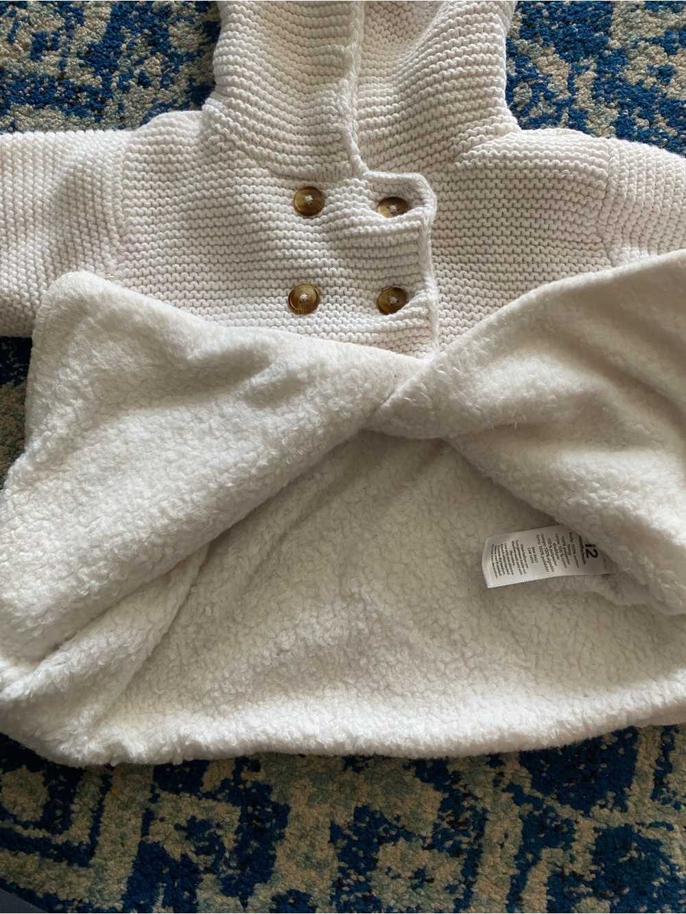 Carter's White Hooded Pea Coat with Gold Buttons - Picture 3 of 5
